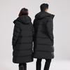 Couple's Long Black Hooded Duck Down Jacket - Thick, High Fill Winter Outerwear
