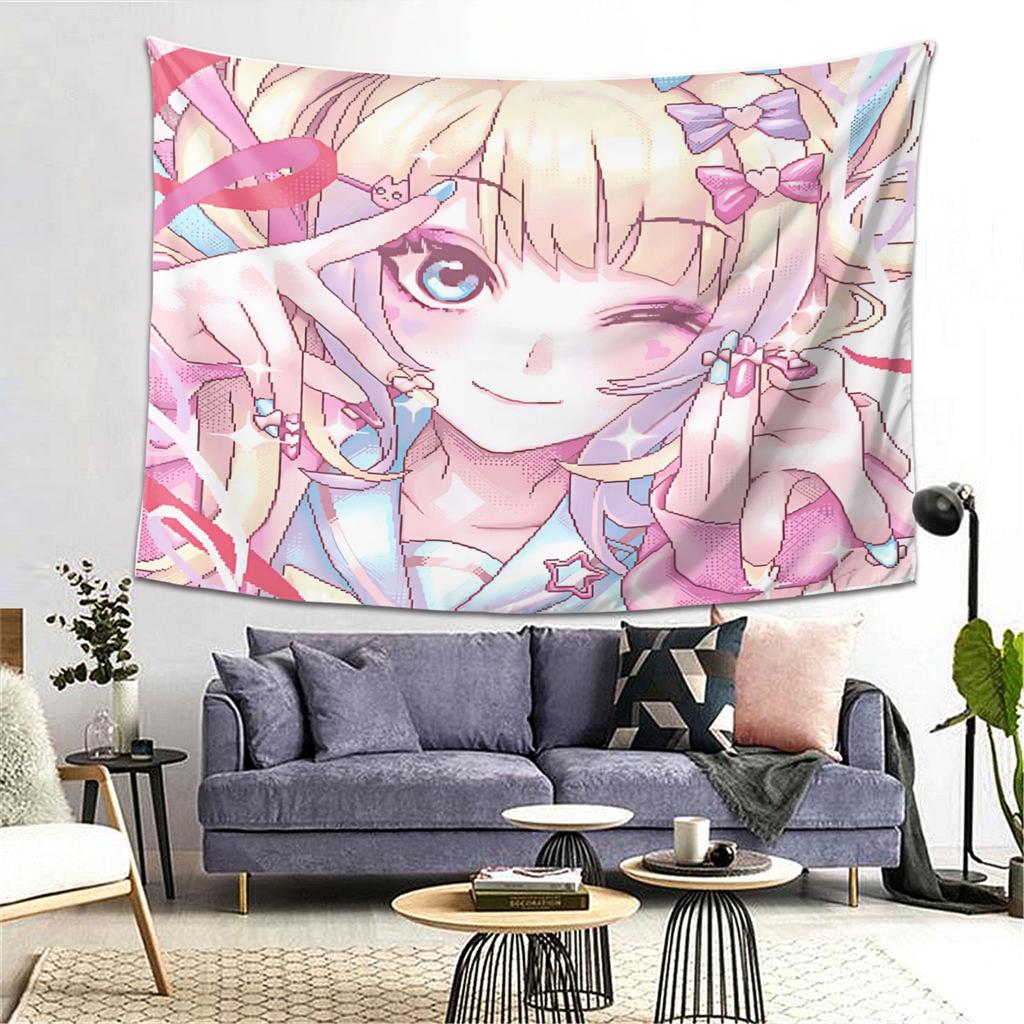Needy Girl Overdose Kangel Tapestry Art Wall Hanging Aesthetic Pink Room Decor Cool Room Stuff Background Cloth For Bedroom