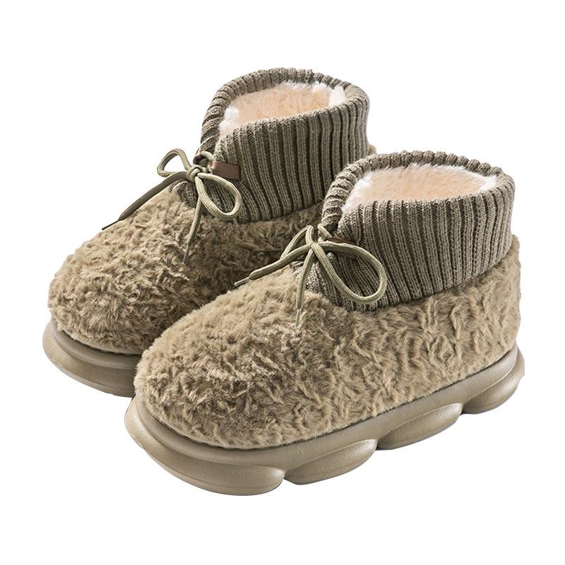 

Зимние плюшевые теплые хлопковые туфли со шнуровкой, женские однотонные толстые пушистые ботинки для пар, повседневная женская обувь большого размера 36-37