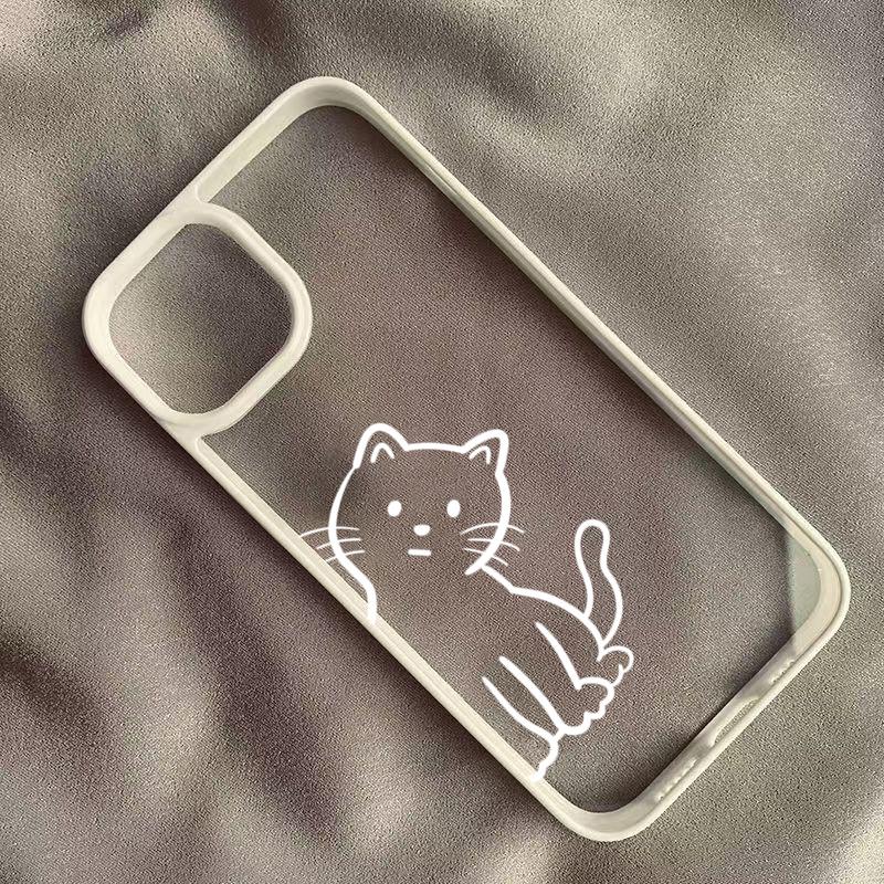 Minimalist Line Art Cat Phone Case for iPhone 17 16 15 14 13 12 11 Series Pro Max Plus Double Layer Protection