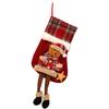 Festlicher karierter Weihnachtsstrumpf mit Aufhängeschlaufe zur Baumdekoration und großer Süßigkeiten- und Geschenkeaufbewahrungsbeutel für Kinder