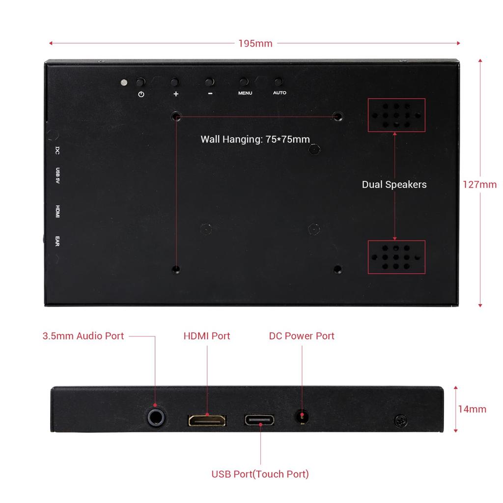 ELECROW Mobile Monitor with Touch Small HDMI 1280x800 IPS USB Compatible with Raspberry Jetson Windows and Game Consoles 8-inch Panel, Display,