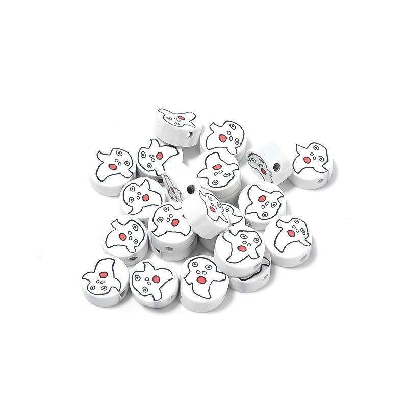 50 pcs Polymer Clay Animal & Fruit Style Mixed Color Flat Round Beads for DIY Bracelet Jewelry