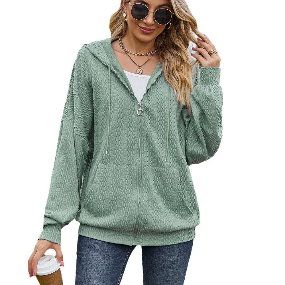 Lässige, einfarbige, atmungsaktive Damenjacke, langärmelig, lockerer Reißverschluss, leichte Jacke mit Taschen, lockerer, weicher, modischer Kapuzen-Sweatshirt-Mantel für Frauen