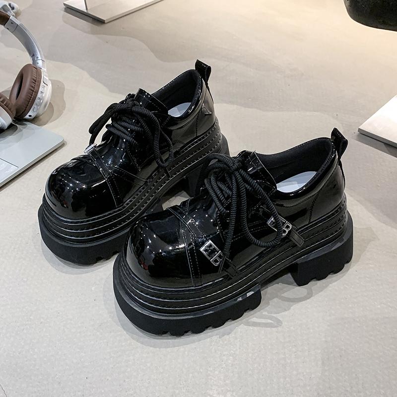Fashion 8CM Women Leather Platform Sneakers Spring Ladies Wedge Heels Chunky Shoes Pumps Woman Lace-Up Thick Sole Casual Walking Shoes
