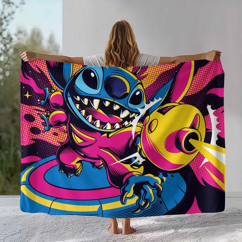

Cartoon S-Stitch Kawaii Flannel Blanket,Ultra Soft Warm Plush Throw for Home Bedroom Bed Sofa Cover Camping Picnic gift kids 75x90cm