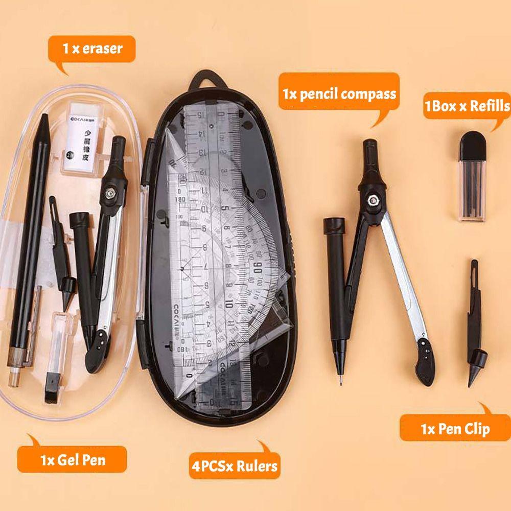 3/9PCS Eraser Pencil Compass Kit Transparent Measuring Ruler Multi-Function Ruler Set  School Office