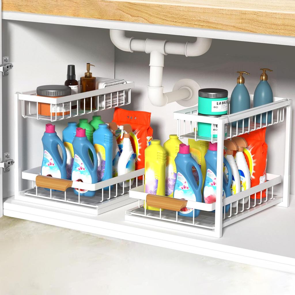 Under Sink Organizers and Storage,Pull Out Kitchen Cabinet Organizer with Sliding Drawer, Multi-Purpose Bathroom Shelf Organizer