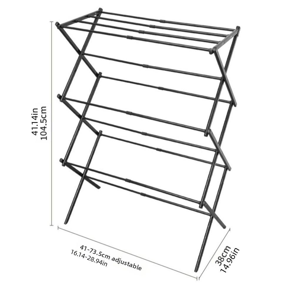 Retractable Foldable Clothes Drying Rack Collapsible Steel Frame Cooling Clothes Rack 3-Layer Anti-Rust Clothes Airer Towel
