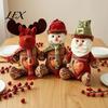 Reusable Storage Bags for Holidays Christmas Burlap Gift with Clear Window, Santa Snowman Goodie Kids Reindeer Drawstring Pouch, Holiday Treat
