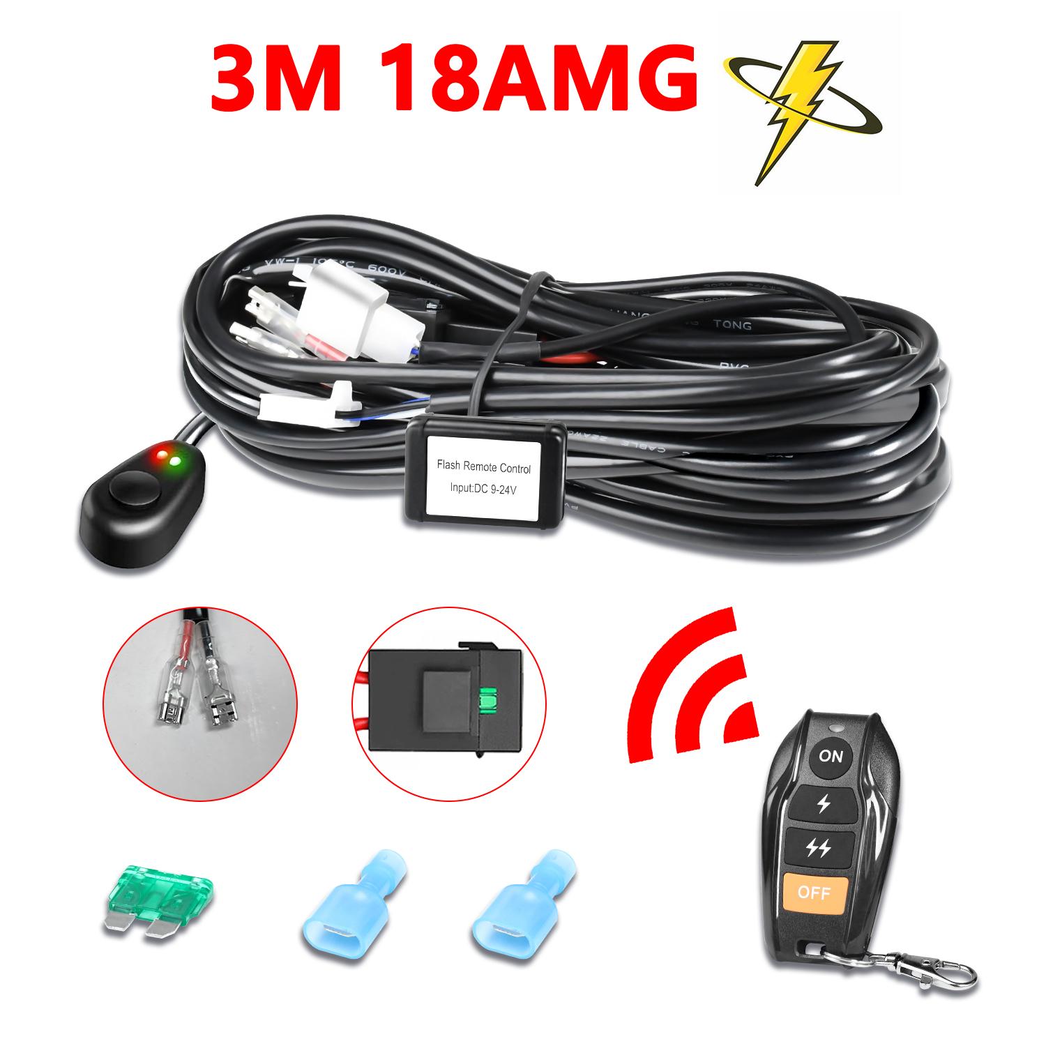 

MONDEVIEW LED Car Headlight Harness Switch Kit Off-road Vehicle Work Light Relay Cable Wire For Truck Boat 480W 16V 3m Wire Kit 3m fit 1 A