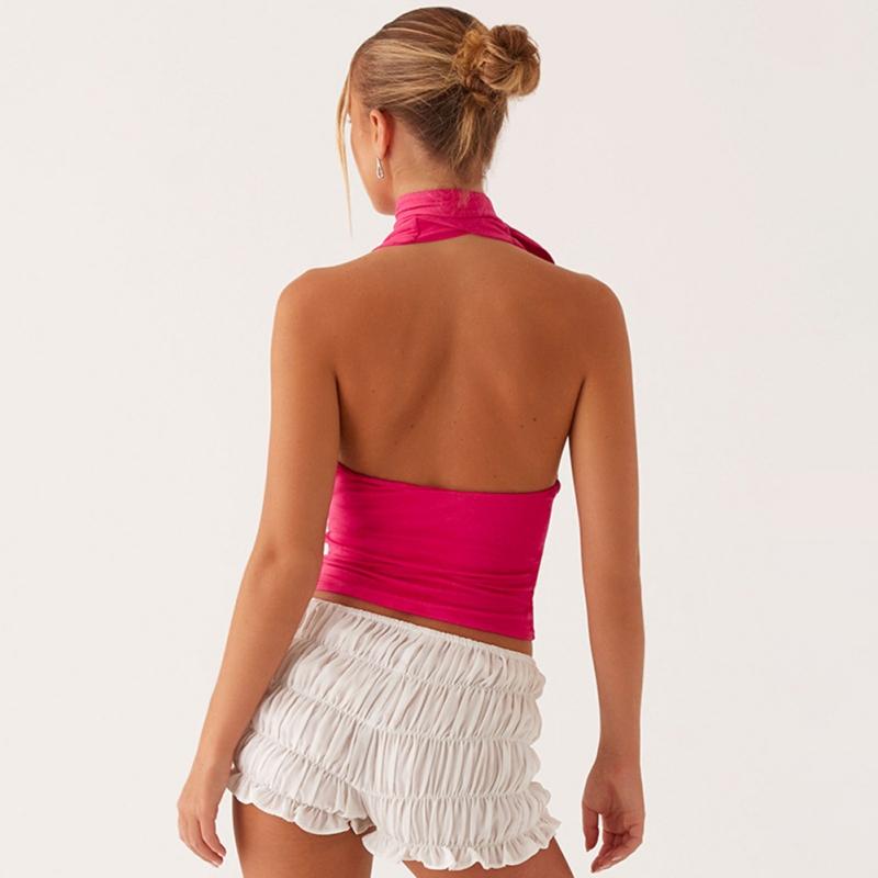 Women's Solid Color Deep V-Neck Strappy Sexy Sleeveless Backless Top