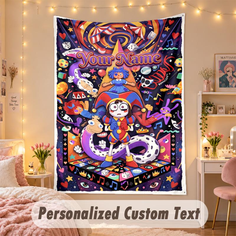 Custom Personalized Tapestry,The Amazing Digital Circus Print Custom Name Text Wall Art Hanging for Bedroom