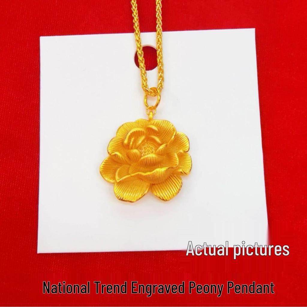 Gold Court Style Peony Flower Pendant Necklace - Chinese Trend