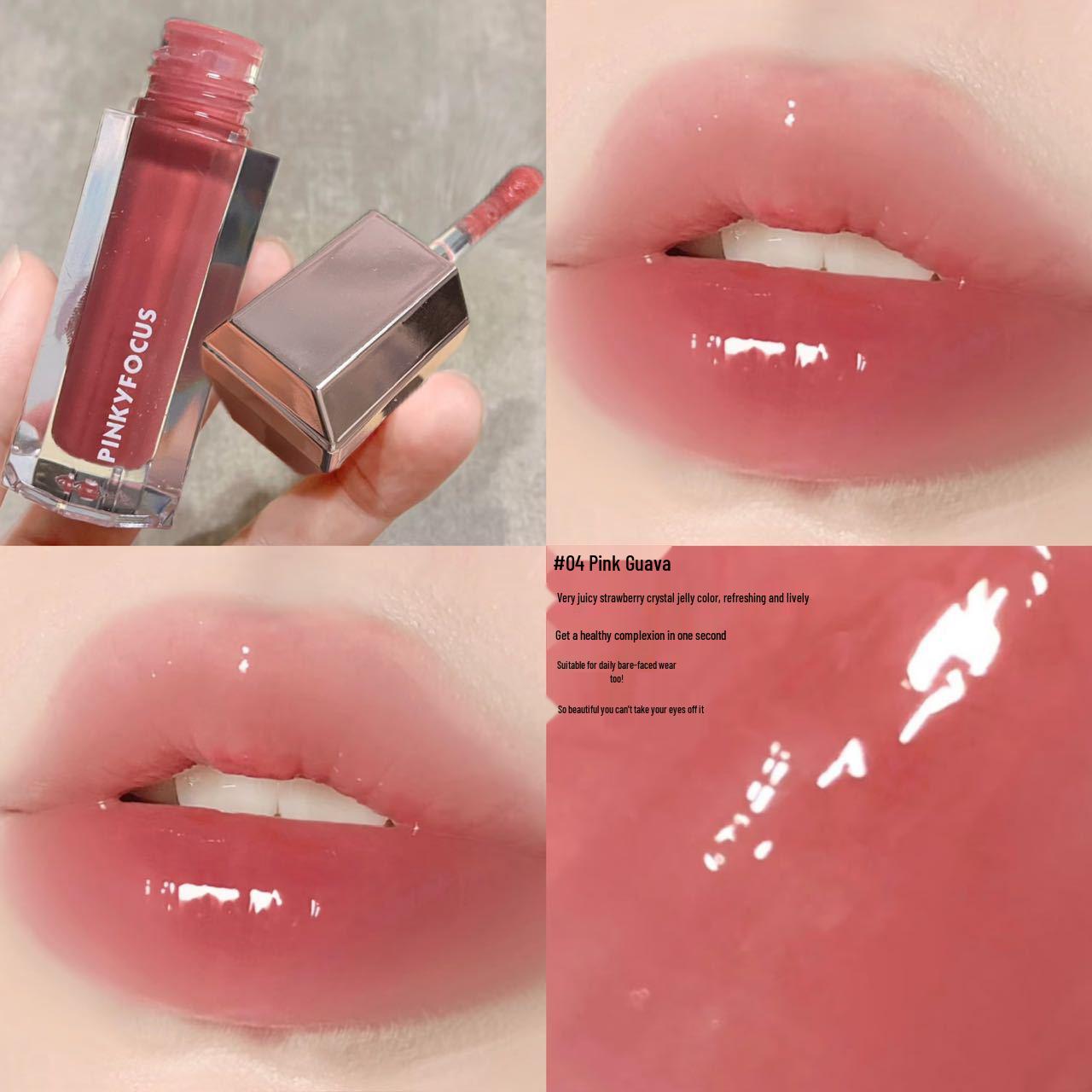 PINKYFOCUS Легкий увлажняющий блеск для губ True Color - Полупрозрачный, Водянистый, Придающий объем, Зеркальный финиш для осенне-зимнего макияжа.