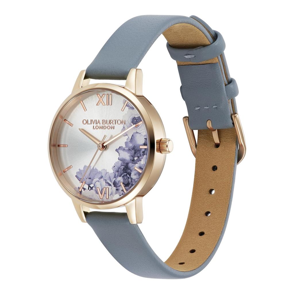Authorized Distributor Olivia Burton Watch Ladies 24000227 Illustrated Floral Midi Ivory Rose Gold Chalk Blue Leather [OLIVIA BURTON]
