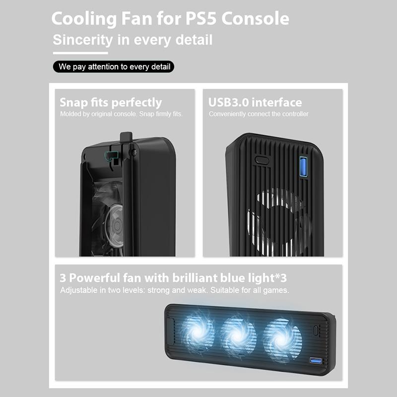For PS5 Game Console ABS Cooling Fan 2-Gear Wind Heat Dissipation USB Fan Cooler
