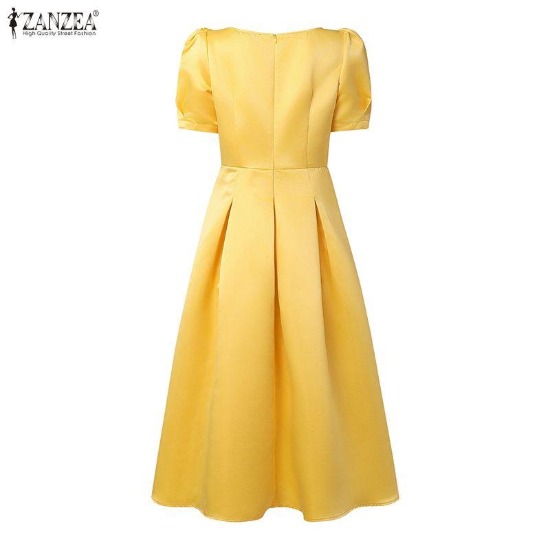 ZANZEA Damska swobodna sukienka z kwadratowym kołnierzykiem i krótkim rękawem na lato