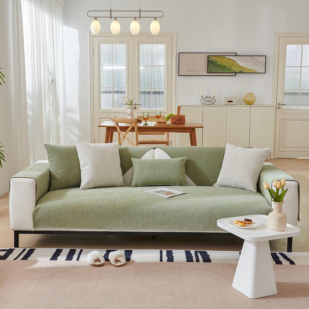 Sofa Cushion Universal In All Seasons, Fine Willow Chenille Non-Slip Cover, Simple All-Inclusive Universal Cover, Summer Green Seat Cushion