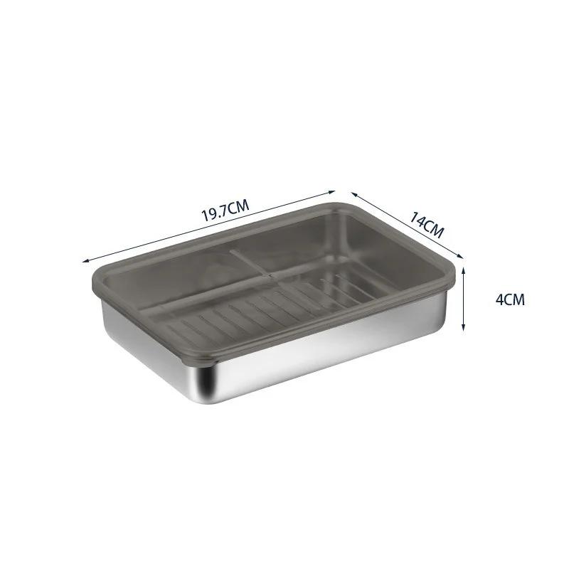 304 Stainless Steel Meat Fruit Fresh-keeping Box with Sealed Lid Fridge Organizer Food Storage Container Freezer Food Plates