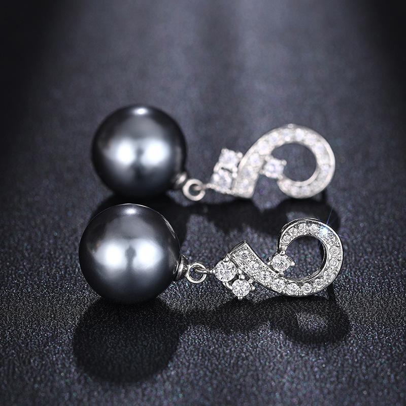 925 Sterling Silver Grey Pearl Dangle Drop Earrings for Women AAA White Cubic Zirconia Pearl Earrings Jewelry Gifts