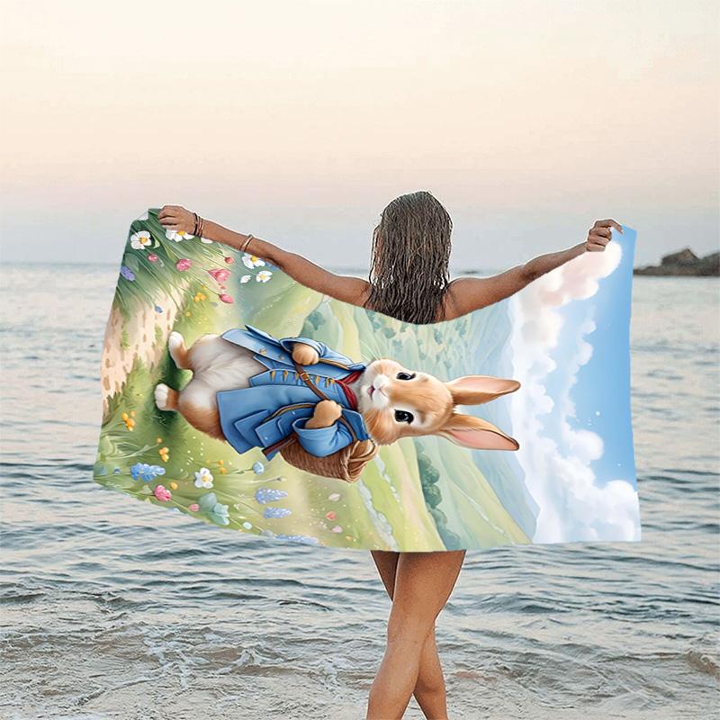 1pc Peter Rabbit1 Beach Towel, Beach and Seaside Swimming Pool Equipment, Fashion Pattern, Rectangular, Travel Essentials