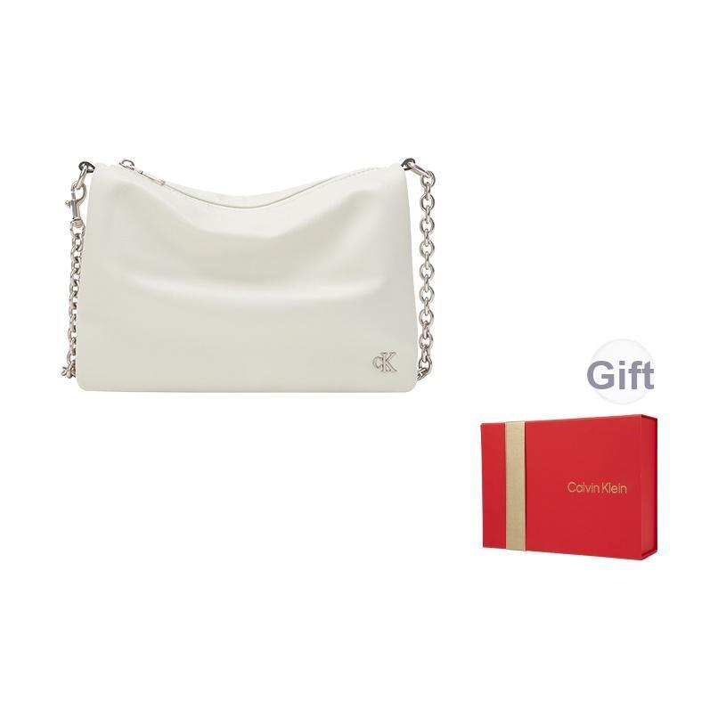 New CALVIN KLEIN Synthetic Material One Shoulder Crossbody Small Square Bag Pillow Bag Women's Ivory White DH3570-115
