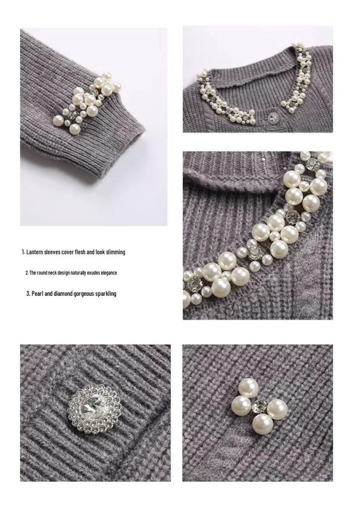 2026 Autumn/Winter French Chic Beaded Knit Jacket with Pearl Collar – Versatile Design
