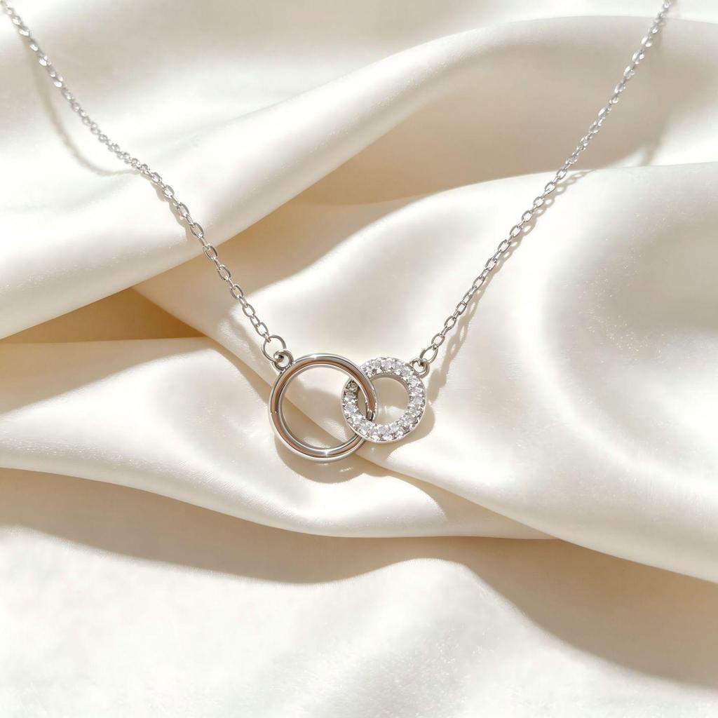 S925 Silver Double Ring Necklace: Elegant Zirconia Pendant for Women