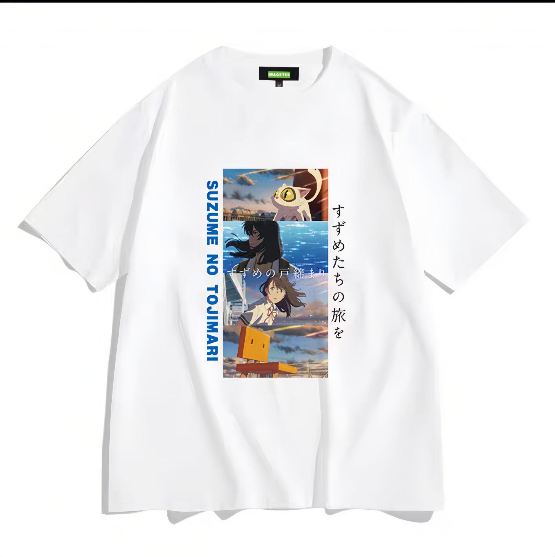 Harajuku Anime Suzume No Tojimar Daijin Мужская футболка Японские топы с принтом манги Футболка Harajuku с коротким рукавом Повседневная черная футболка XXXXL чёрный 1759₽