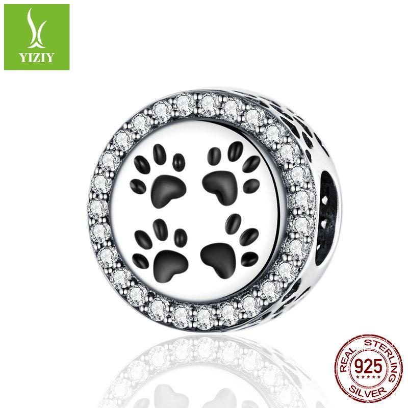 S925 Sterling Silver Cute Pet Paw Print Beads Collection Picture, Trendy Fashion Animal Diy Jewelry Accessories