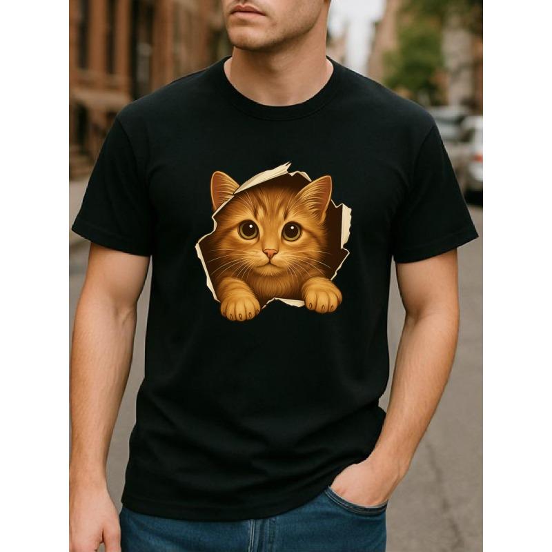 European Sizes Cat-hole Creative Print, Simple and Fashionable for Men, Suitable for Outdoor Sports, Weekend Casual Wear, Men's Wear