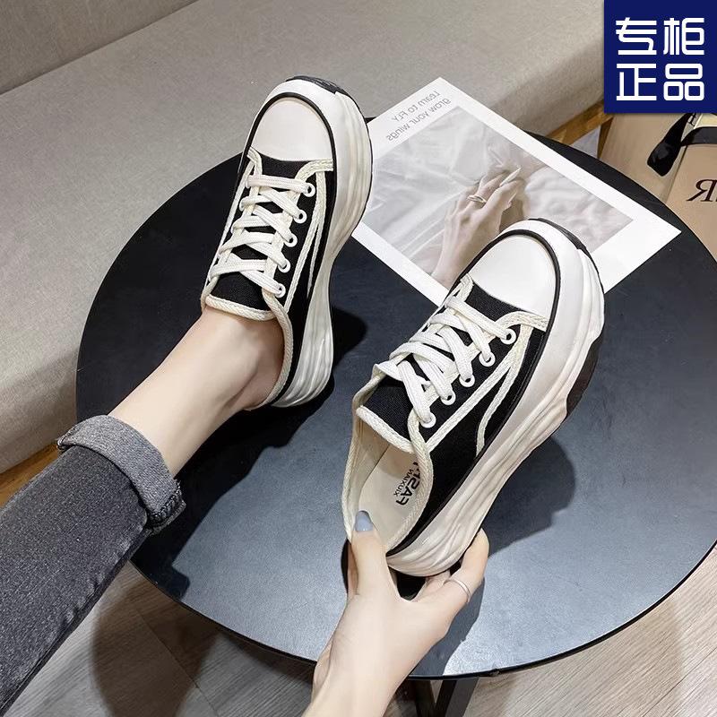 

Тапочки Baotou, женская летняя одежда 2025 года, новые парусиновые туфли без каблука, универсальные, ленивые, полутяжелые, толстые подошвы, ins tide 35 чёрный