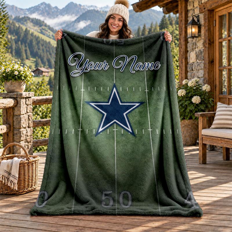 Dallas Cowboys Custom Name Flannel Blanket Personalized Soft Warm Plush Throw Blanket Customized Gift for Family Friends