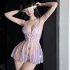 Sex Clothes Sexy Polka Dot Perspective Mesh Lace Crystal Buckle Suspender Nightdress Abstinence Suit