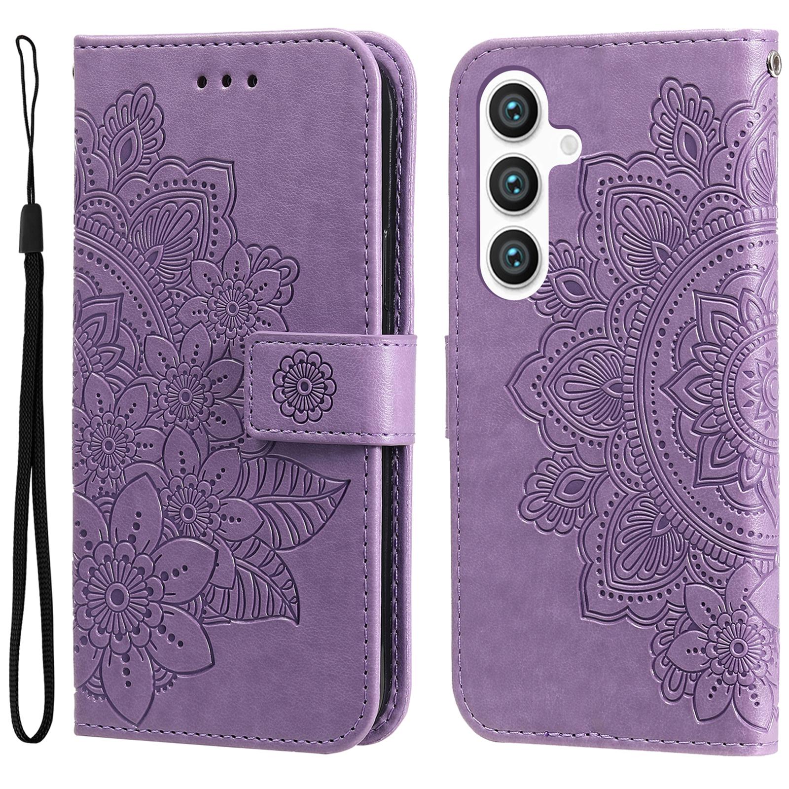 

Чехол для Samsung Galaxy S25 с цветочным узором, кошелек-подставка из ПУ кожи, чехол для телефона A