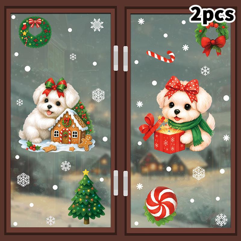 

Christmas Decorations Gift Box Static Stickers Shopping Mall Window Decoration Christmas Wreath Puppy Glass Stickers A1