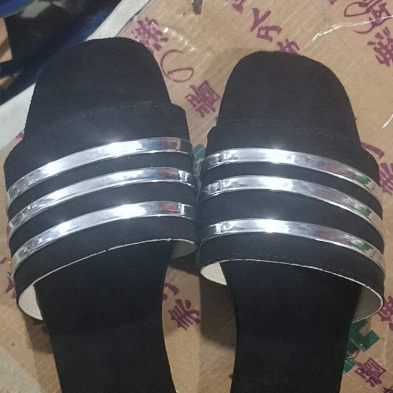 Large size women's slippers hot summer one-character flat heel beef tendon soft bottom foot cover daily