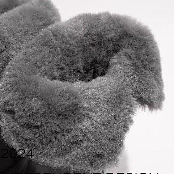 Gray Velvet Thickened-soled Long-tube Snow Boots for Women's 2025 Winter New High-tube Two-wear Foldable Thermal Cotton Shoes