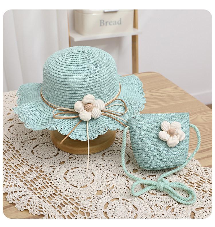 Girls sunshade straw hat little girl summer princess beach sun protection big eaves hat female treasure flower bucket hat summer