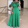 2025 European and American New Fashion Solid Lace-up Frill off-Shoulder Collar Puff sleeve Dress Short sleeve Women clothes