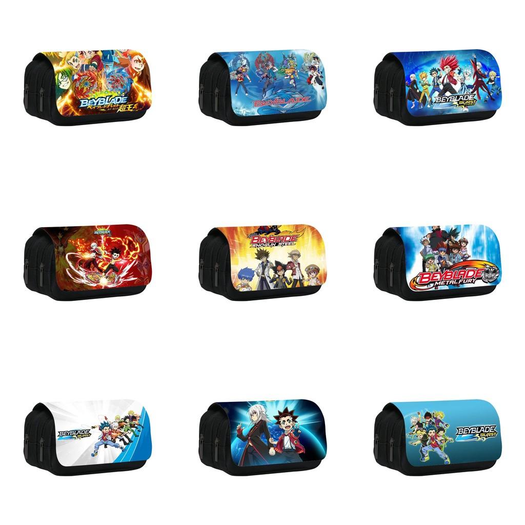 Borsa Portapenne a Doppio Strato con Stampa Personaggi Cartoon Beyblade per Scuola e Viaggio