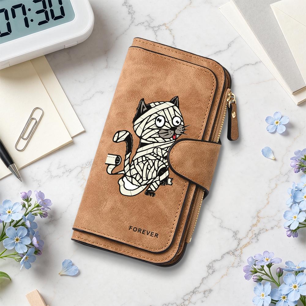 Cute Mummy Cat Pattern Long Wallet Fashion Multi Card Holder Portable Purse