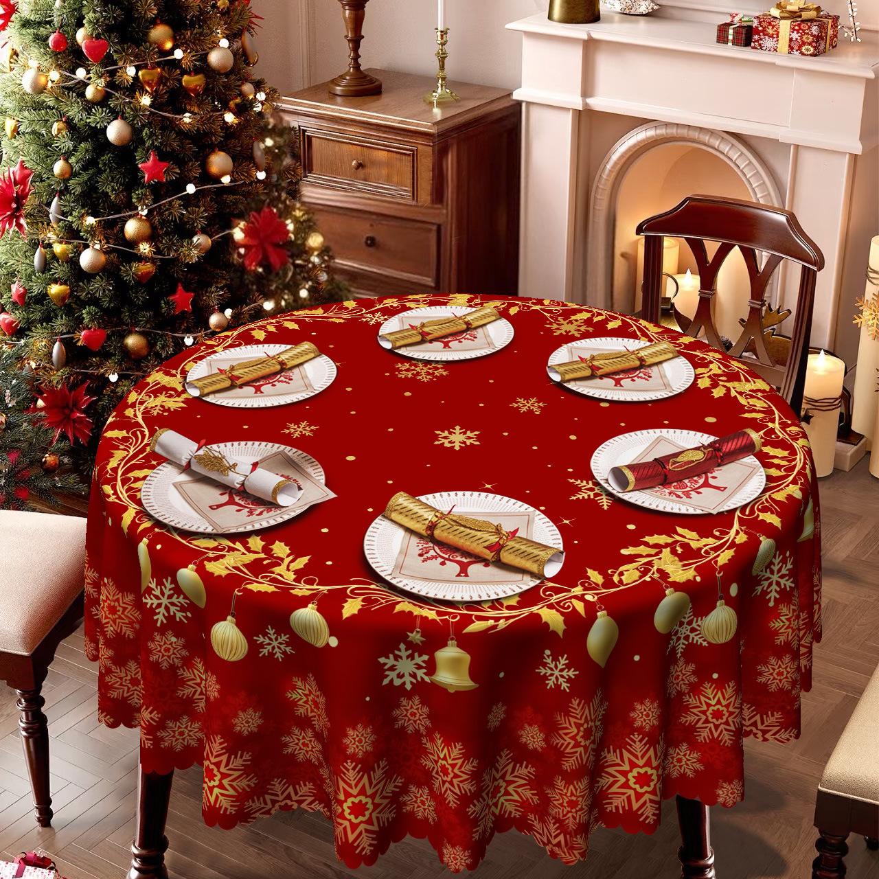 

Red Black Checked Christmas Tablecloth, Snowflake Reindeer Merry Christmas Print, Rectangular Table Cloth Round tablecloth-152x152cm