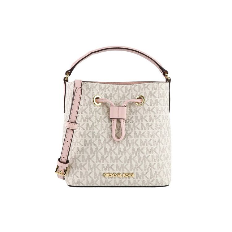Michael Kors MK Suri Monogram Drawstring Leather Bucket Bag Women Bags Vanilla Pink 35TOGU2COB-640