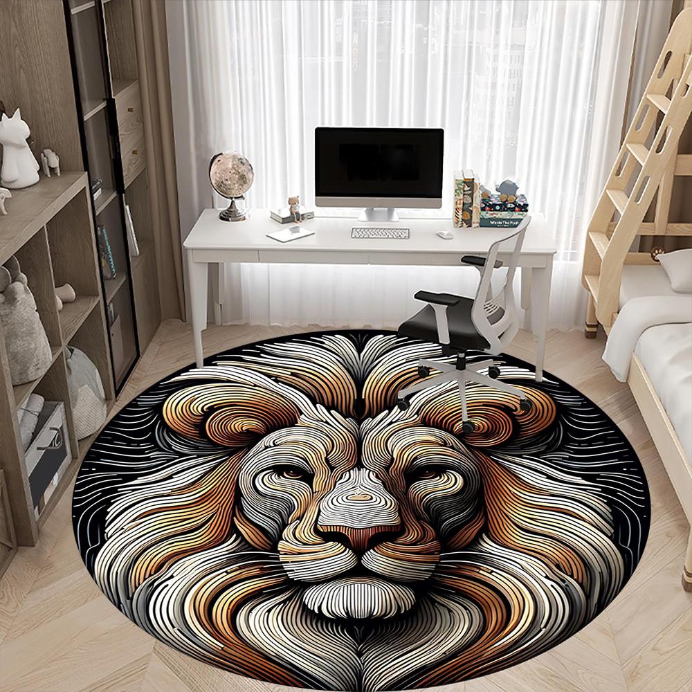 

1PC Lion Face Office Round Rug, Non slip, Soft and Durable Office Rug for Interior Decoration, Perfect for Office 80cm