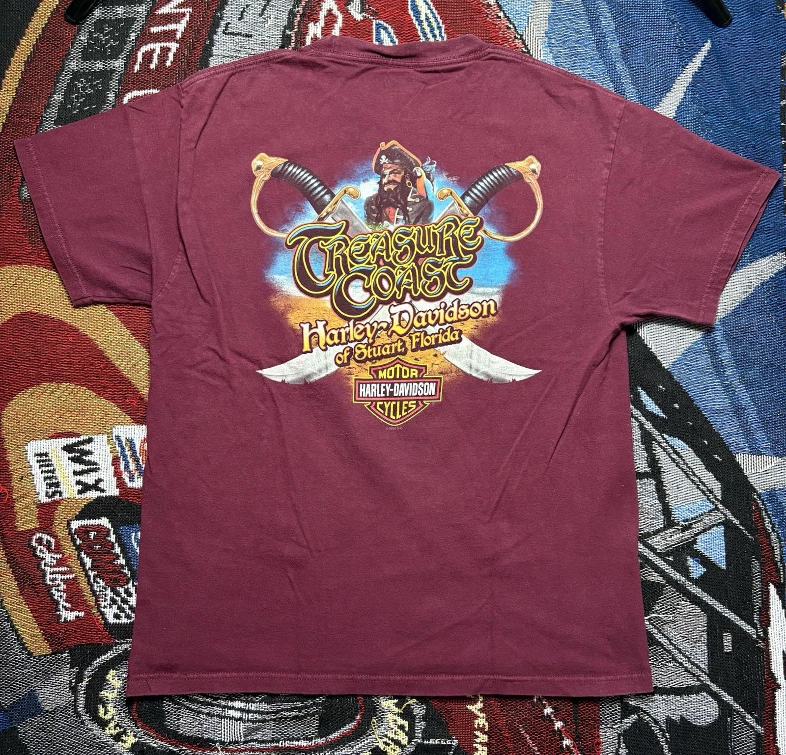 Harley Davidson Shirt Treasure Coast Stuart Florida Pirate Graphic Mens Large S