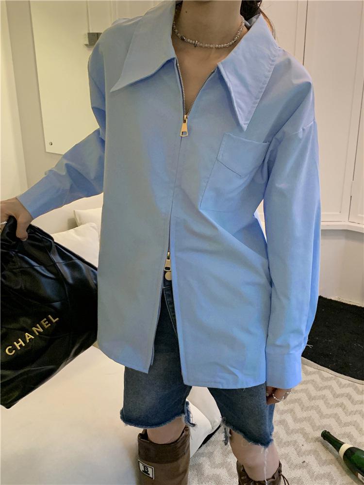 Stretch Cotton Zipper Long Sleeve Women's Loose Slimming Japanese Style Shirt Jacket