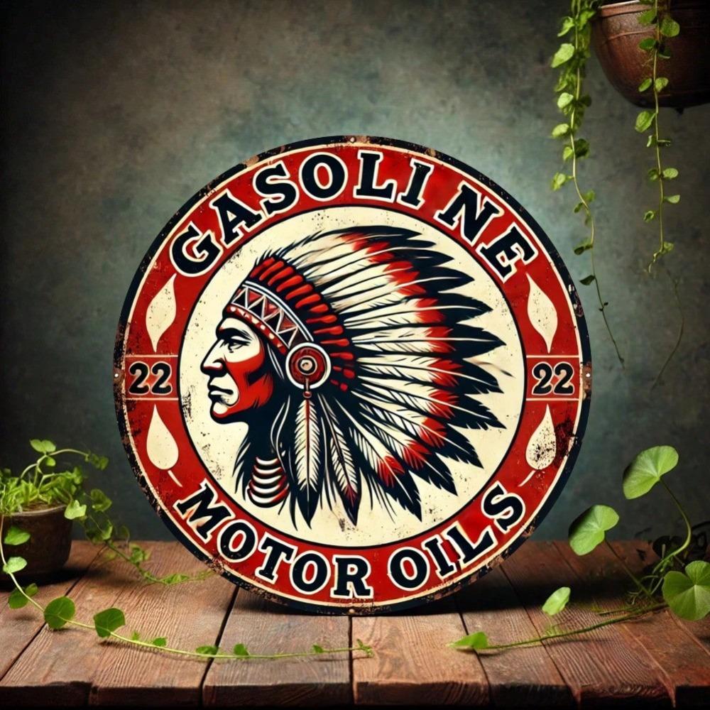 Vintage Gasoline Engine Metal Tin Sign 8x8 Inch Round Wall Art For Garage Bar Cafe Home Decor Gift