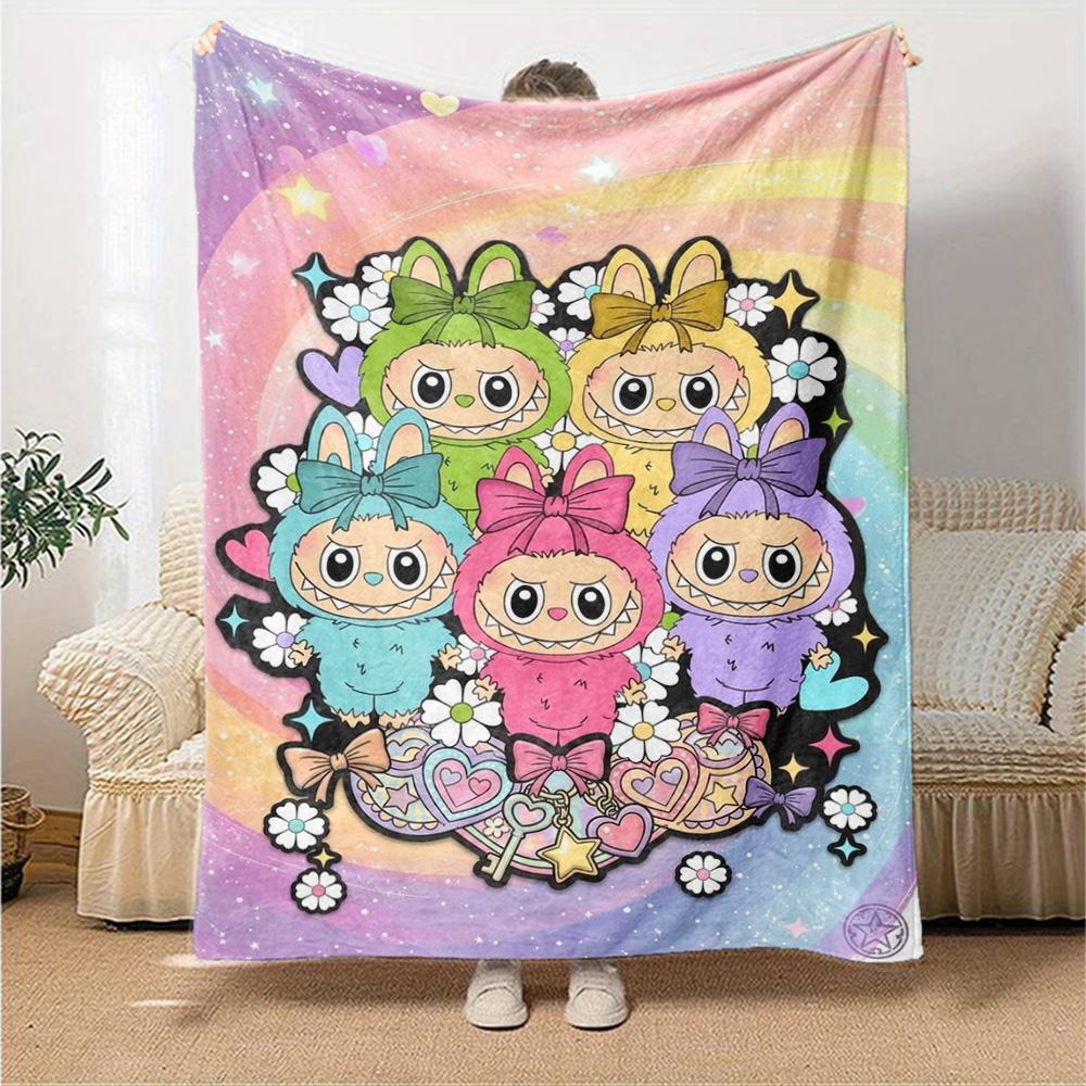 Kawaii Bubu Print Flannel Blanket High Quality Warm Comfortable Cover for All Seasons Perfect for Gifts Home Decor
